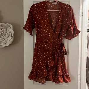 Red, Heart Print Wrap Dress